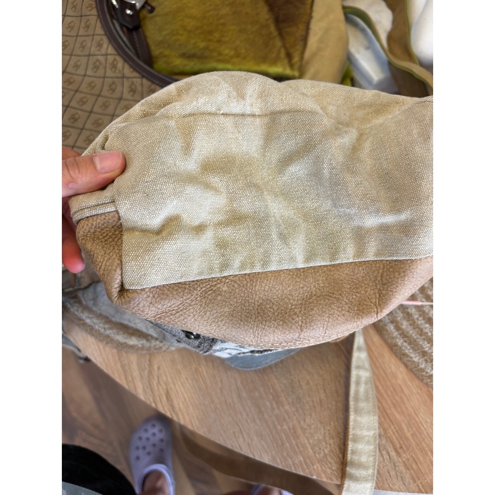 Myra Bag Canvas Leather Cowhide Crossbody Bag Scroll Pattern Boho Tan Grey - Picture 7 of 7